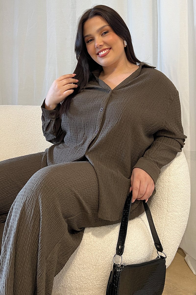 Brown Relaxed Shirt Long Sleeve Textured
