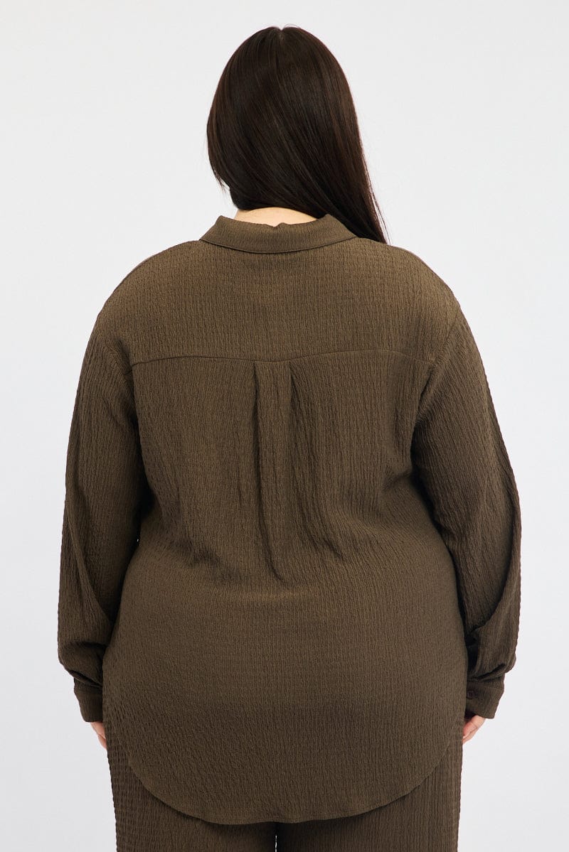 Brown Relaxed Shirt Long Sleeve Textured - Image 5