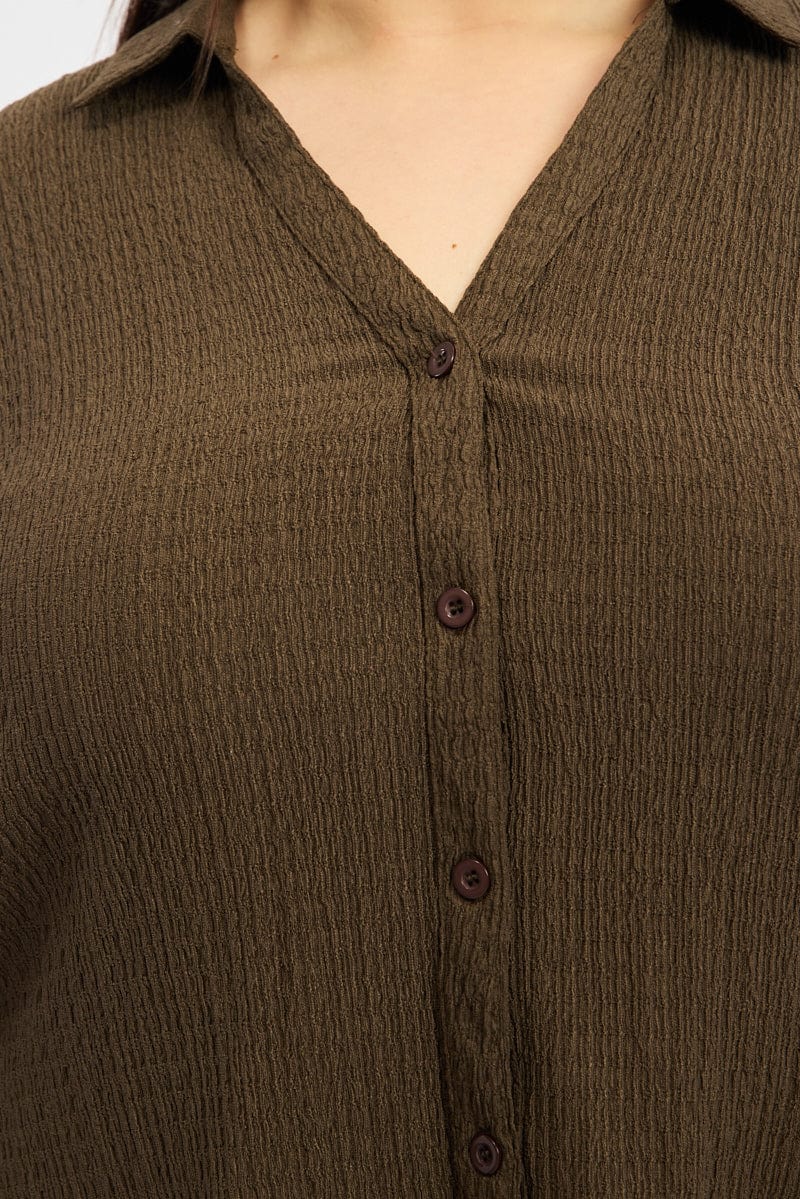 Brown Relaxed Shirt Long Sleeve Textured - Image 6