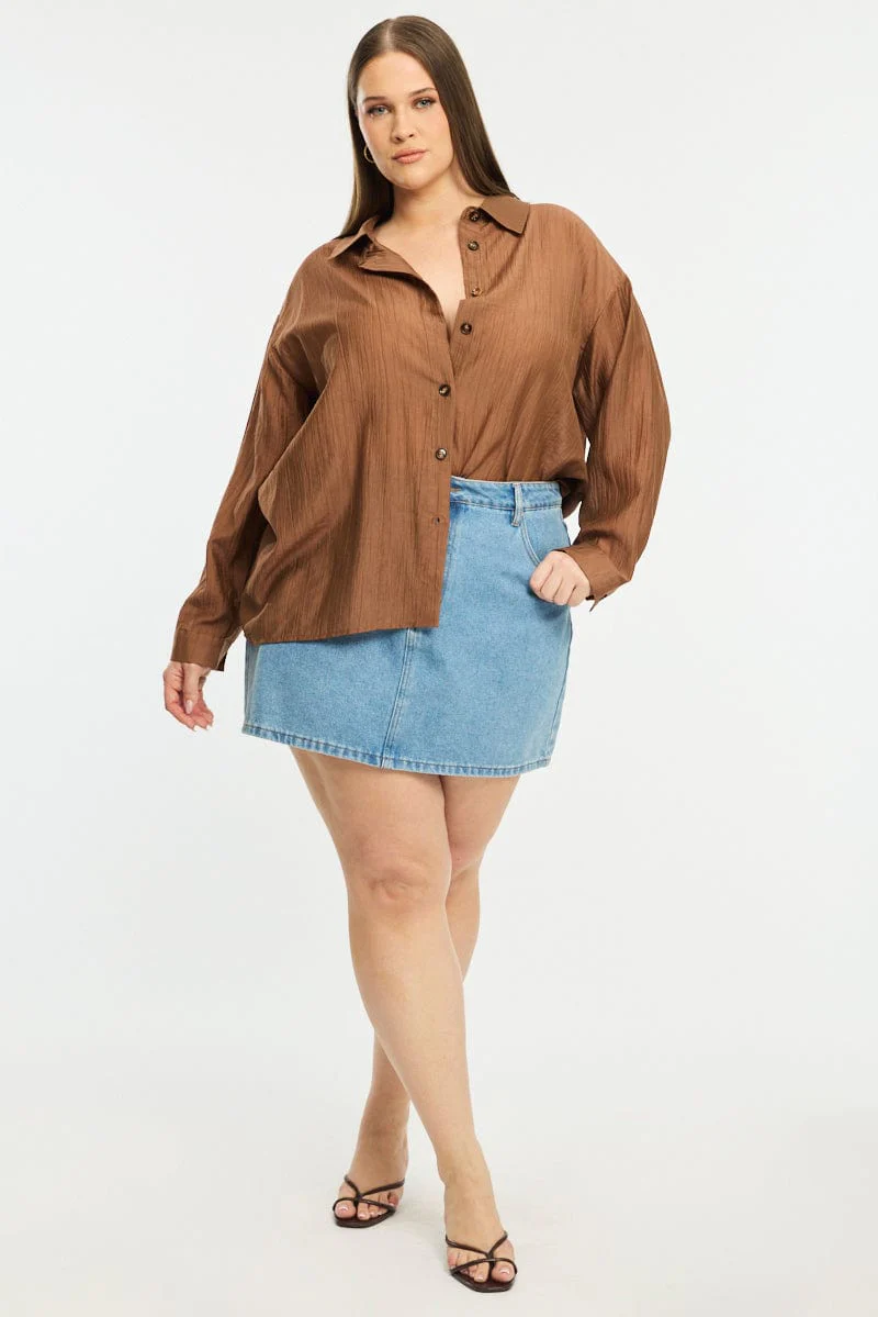 Brown Relaxed Shirt Long Sleeve Tie Back - Image 2