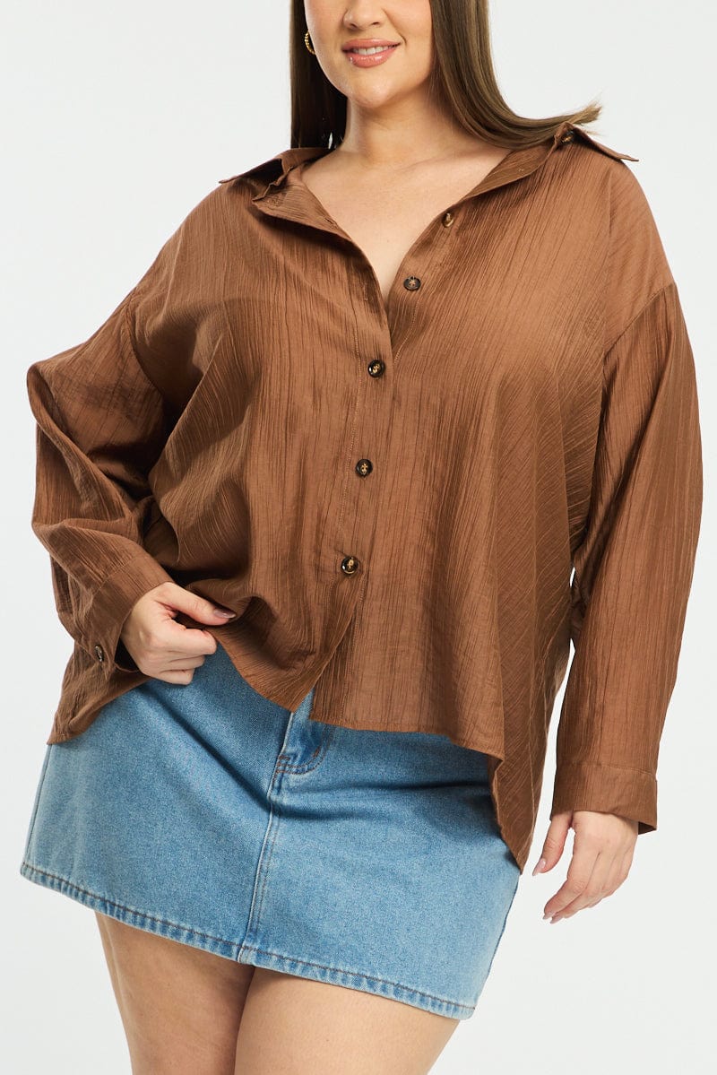 Brown Relaxed Shirt Long Sleeve Tie Back - Image 5