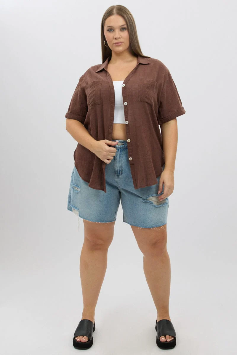 Brown Relaxed Shirt Short Sleeve - Image 2