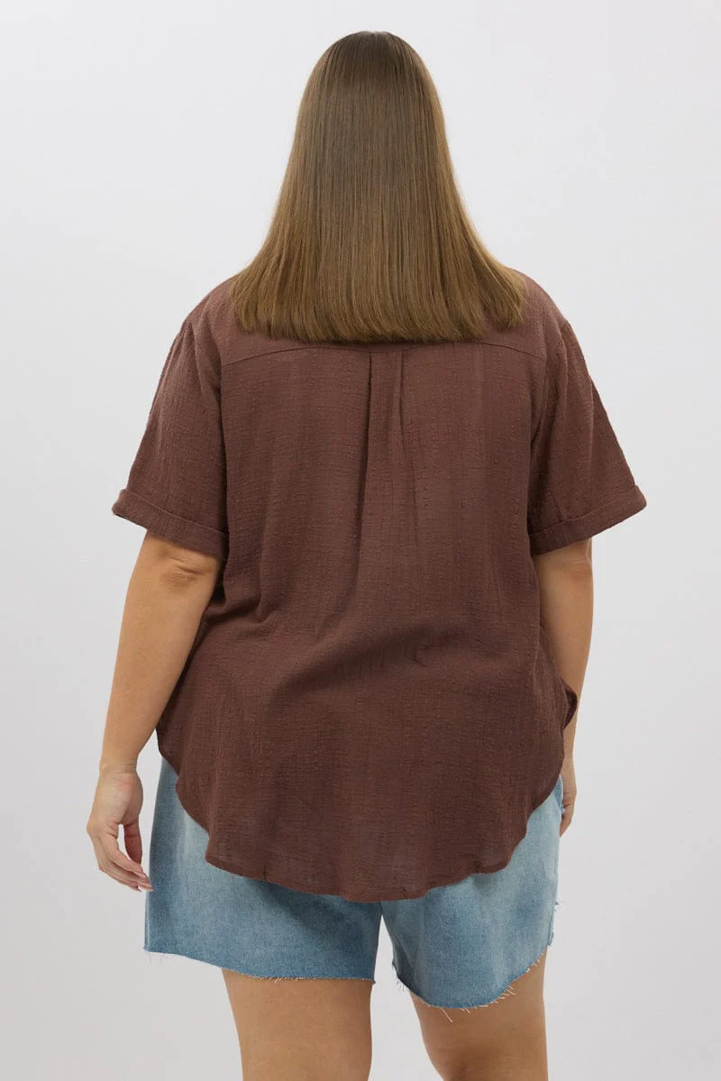Brown Relaxed Shirt Short Sleeve - Image 5