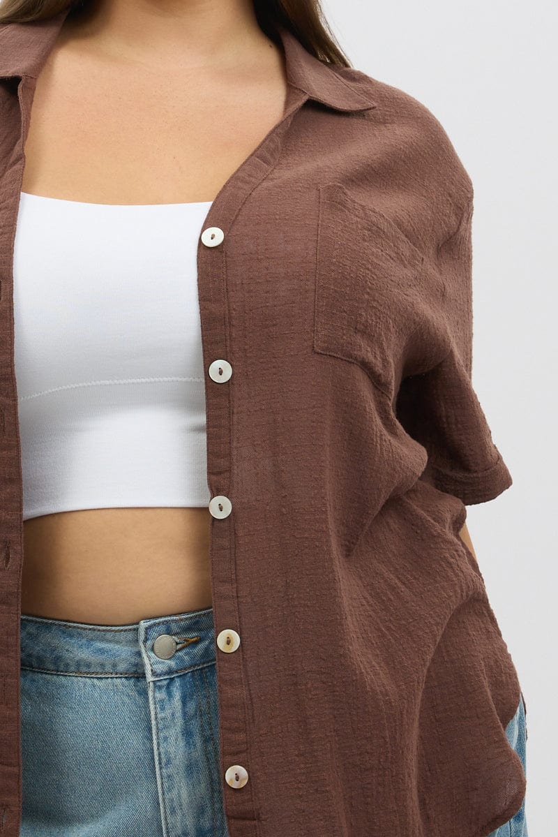 Brown Relaxed Shirt Short Sleeve - Image 6