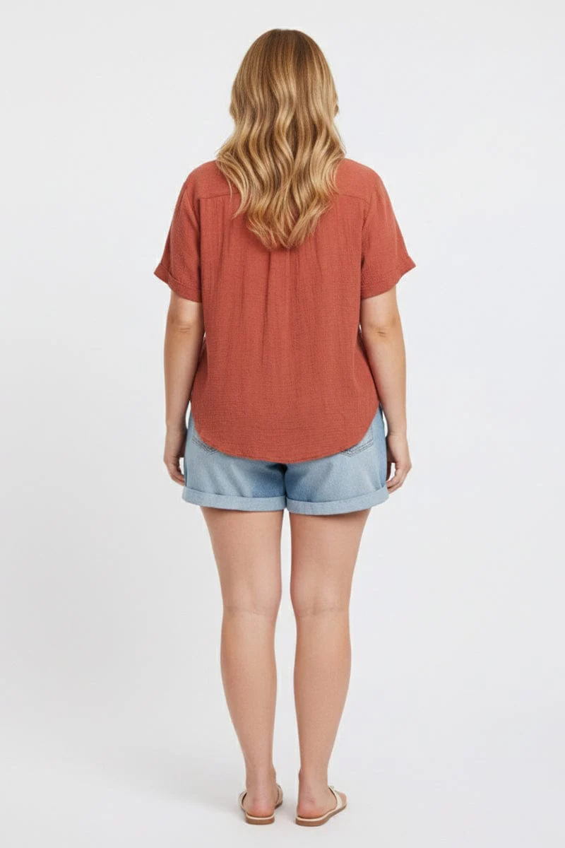 Brown Relaxed Shirt Short Sleeve - Image 3