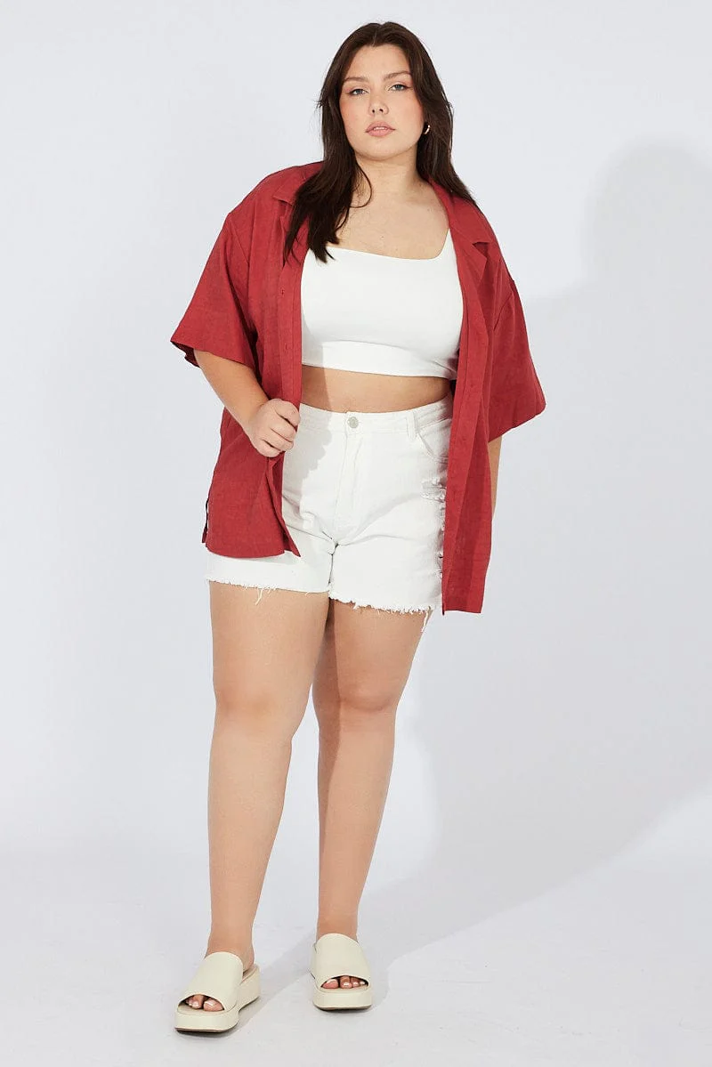 Brown Relaxed Shirt Short Sleeve Viscose Linen