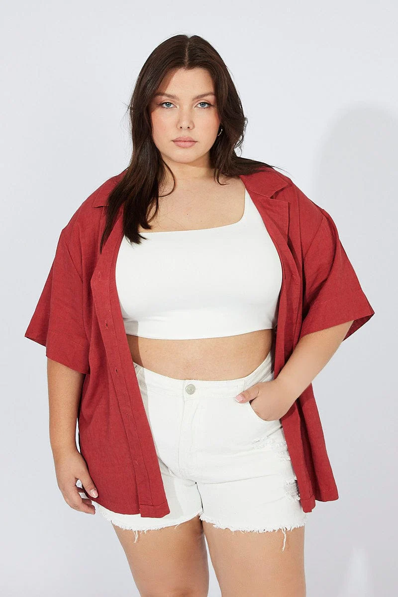 Brown Relaxed Shirt Short Sleeve Viscose Linen - Image 2