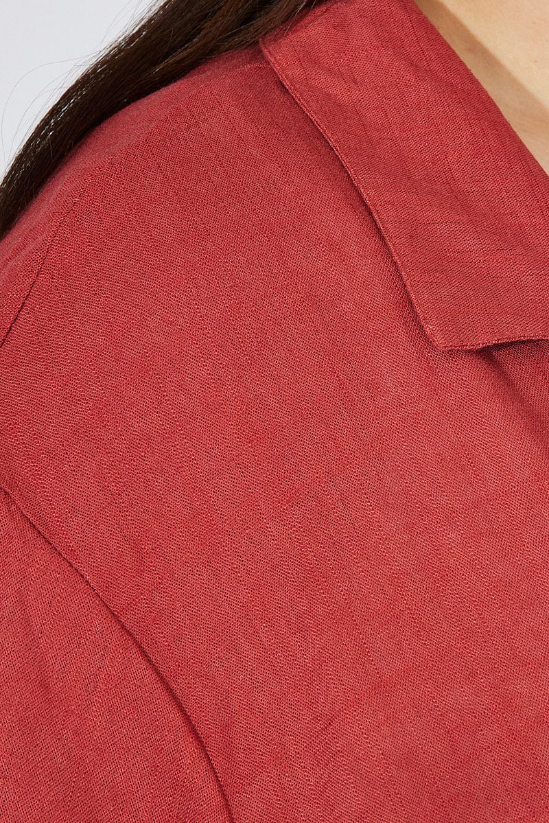 Brown Relaxed Shirt Short Sleeve Viscose Linen - Image 6
