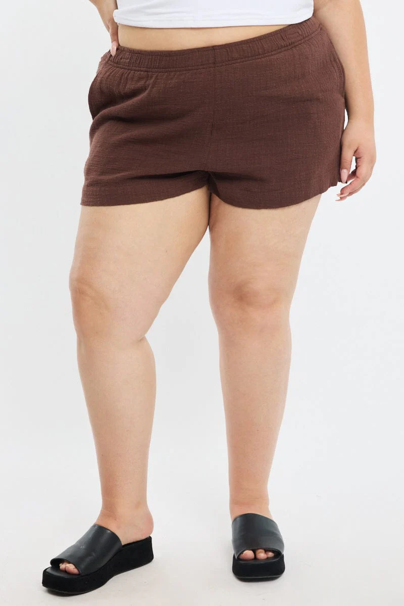 Brown Relaxed Shorts Elastic Waist - Image 2