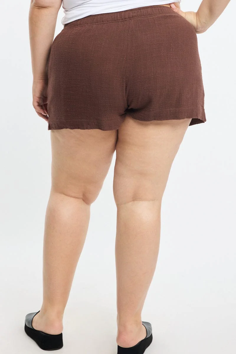 Brown Relaxed Shorts Elastic Waist - Image 4