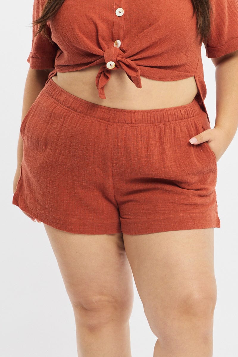 Brown Relaxed Shorts Elastic Waist - Image 2