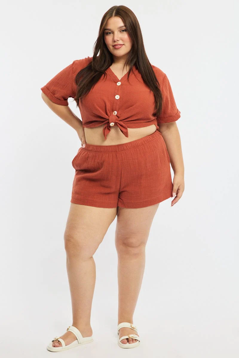 Brown Relaxed Shorts Elastic Waist - Image 3