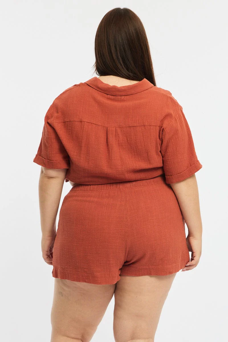 Brown Relaxed Shorts Elastic Waist - Image 5