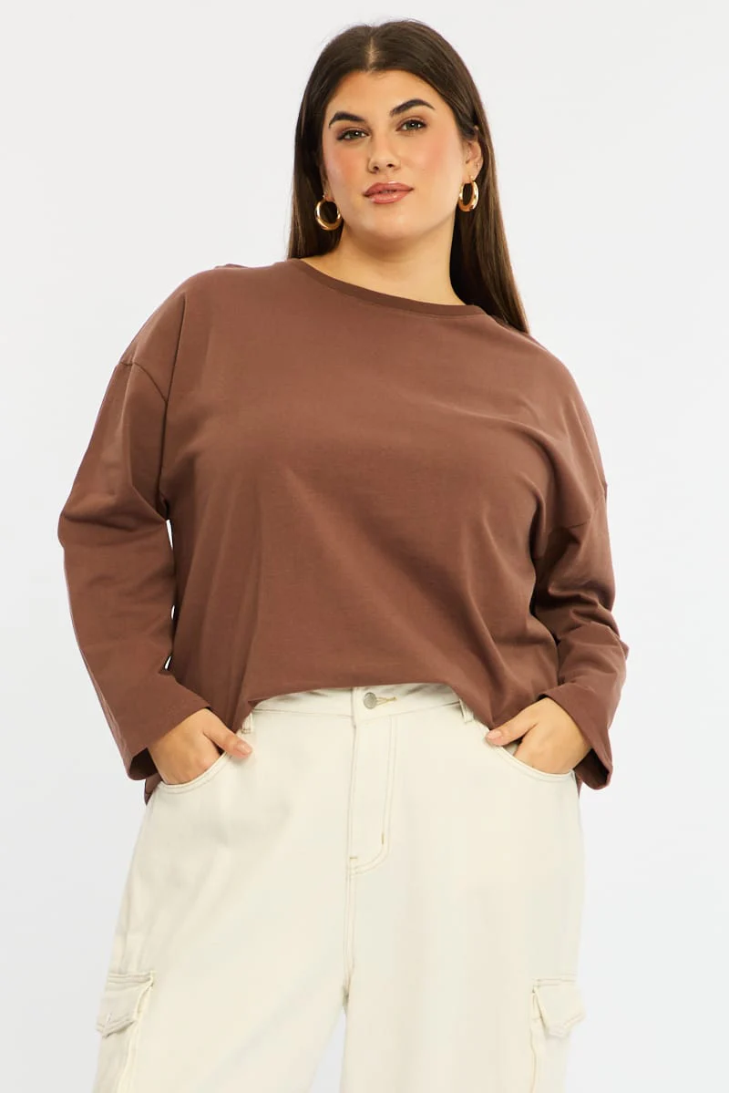 Brown Relaxed T-shirt Long Sleeve - Image 2