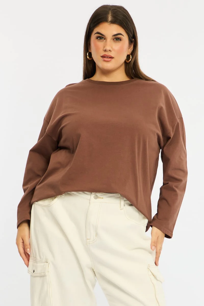 Brown Relaxed T-shirt Long Sleeve - Image 4