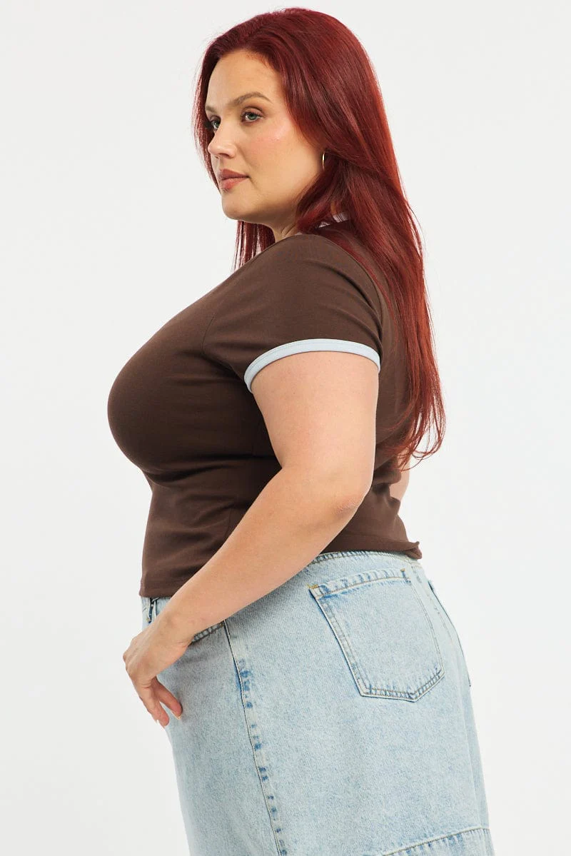 Brown Ringer Tee Short Sleeve - Image 3