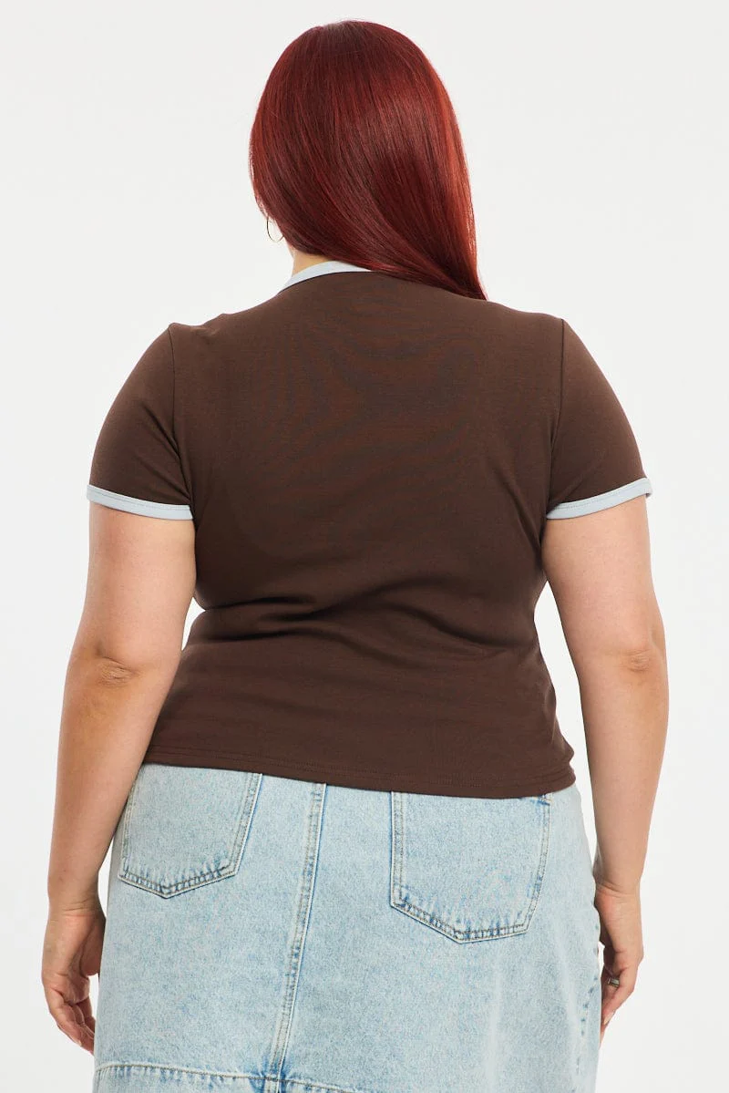 Brown Ringer Tee Short Sleeve - Image 4