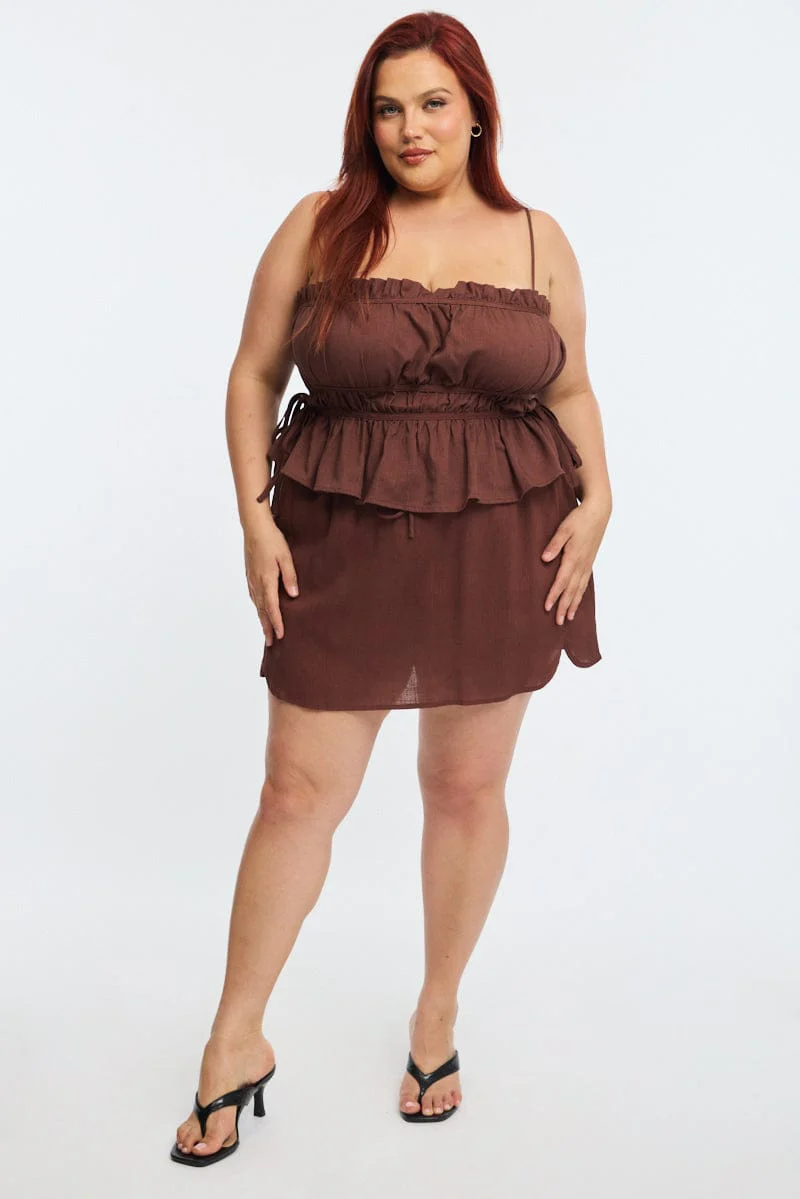 Brown Ruched Cami Top Linen Blend - Image 2