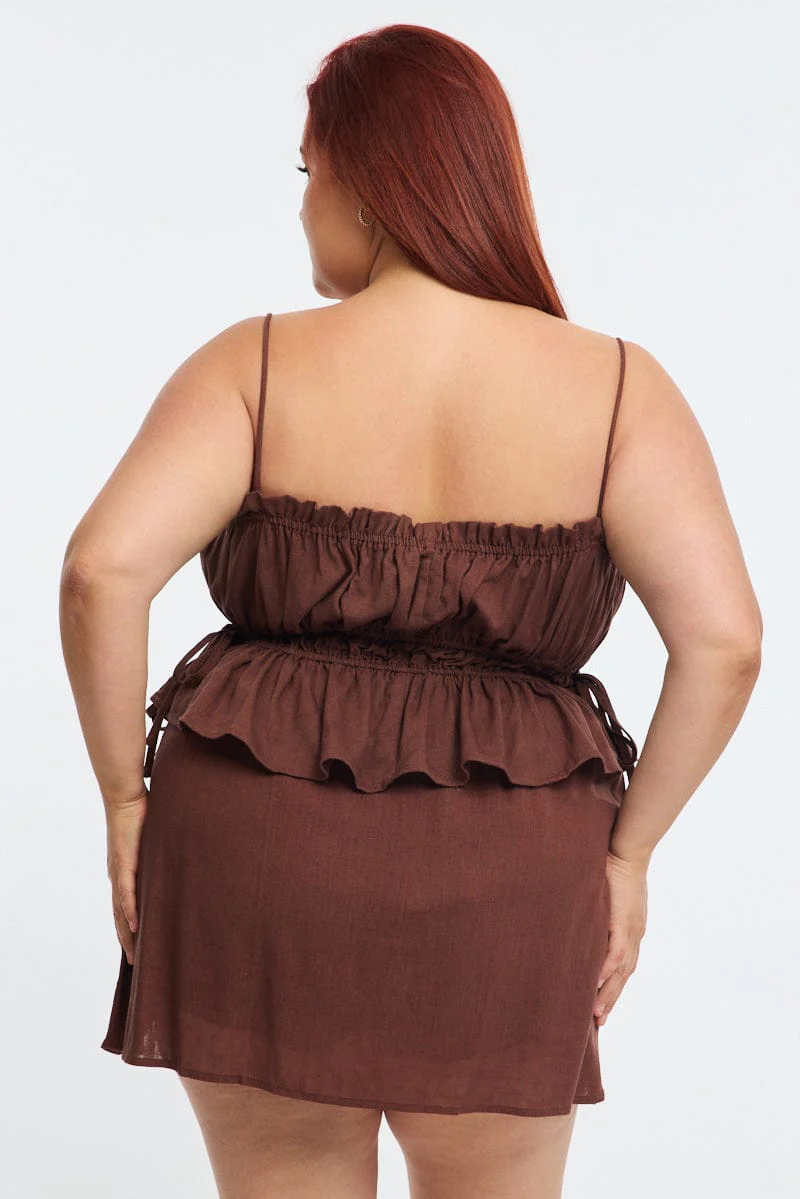 Brown Ruched Cami Top Linen Blend - Image 4