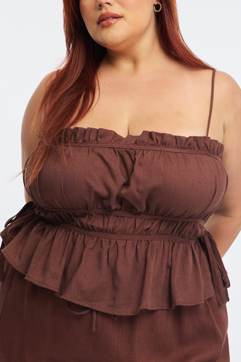 Brown Ruched Cami Top Linen Blend - Image 5