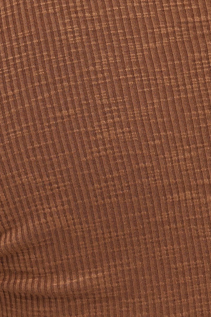 Brown Ruched Top Long Sleeve V-neck - Image 6