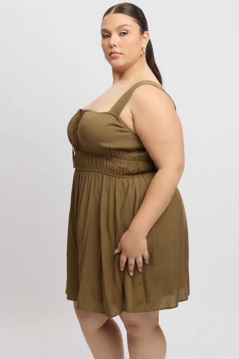 Brown Ruched Waist Mini Dress - Image 4