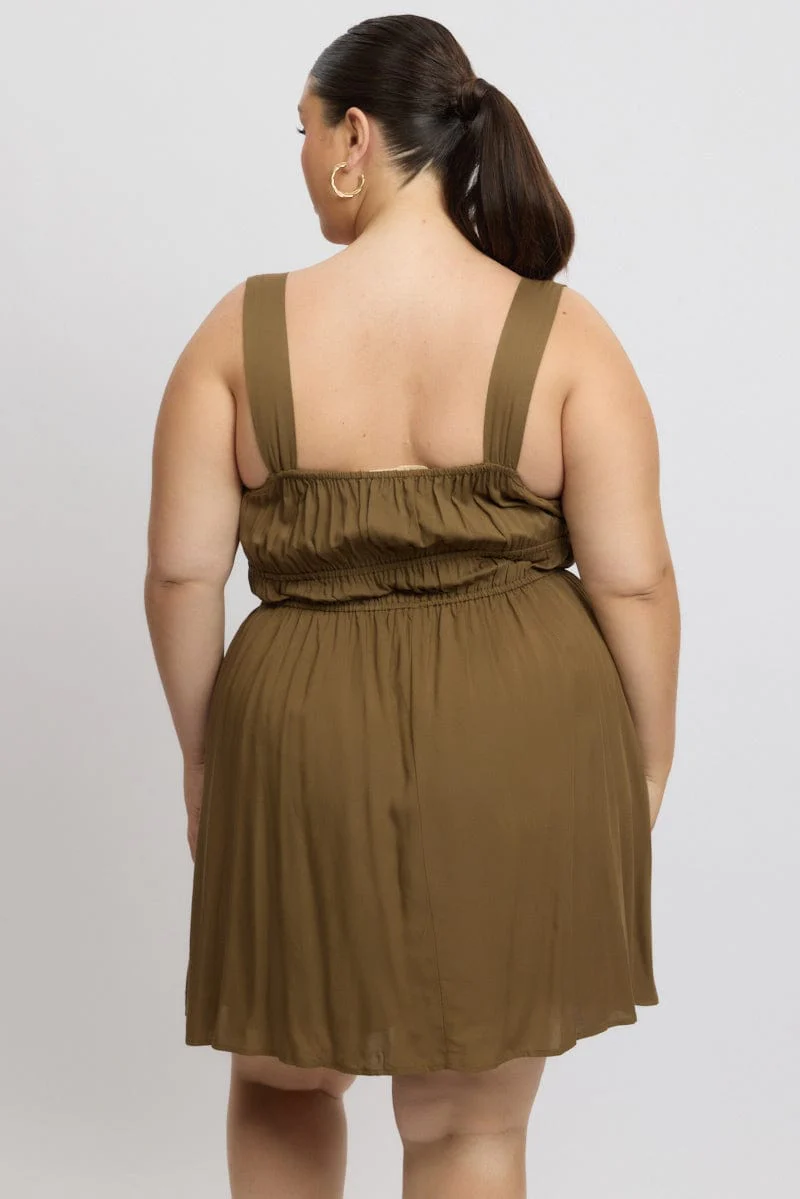 Brown Ruched Waist Mini Dress - Image 5