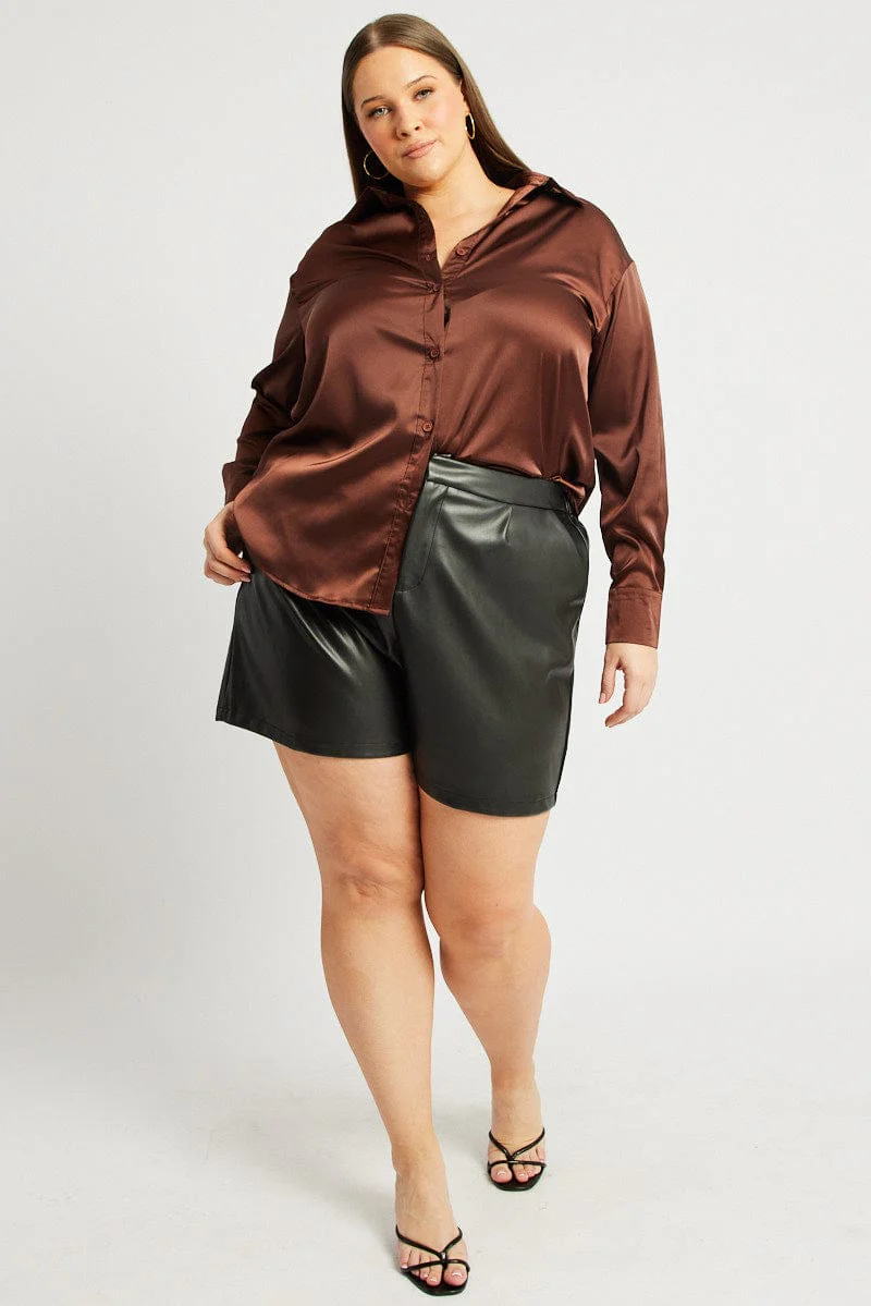 Brown Satin Shirt Long Sleeve - Image 2