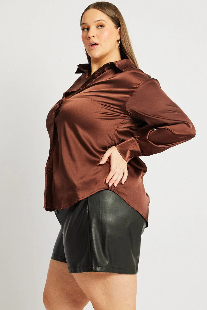 Brown Satin Shirt Long Sleeve - Image 4