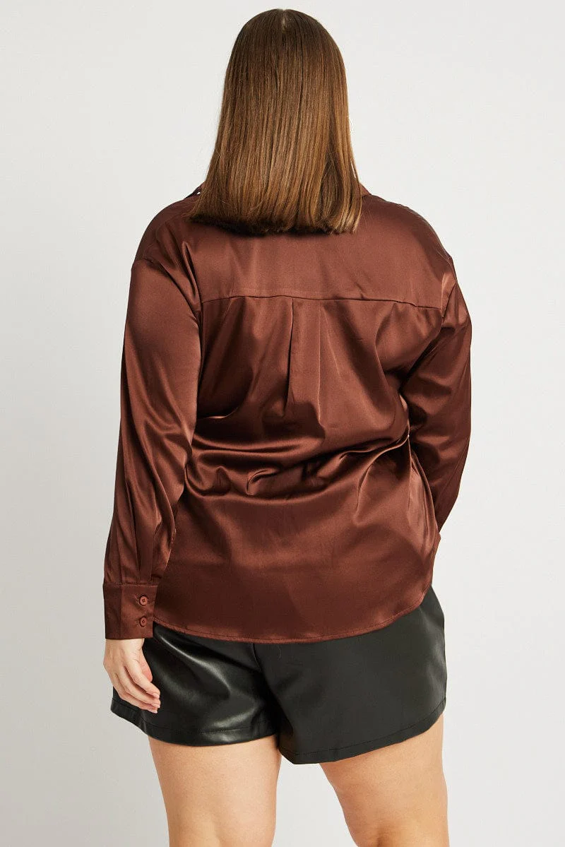 Brown Satin Shirt Long Sleeve - Image 5