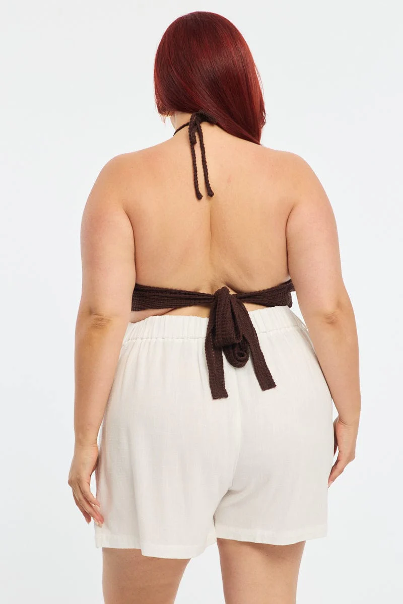 Brown Scarf Top Sleeveless Textured - Image 4