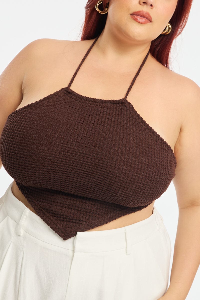 Brown Scarf Top Sleeveless Textured - Image 5