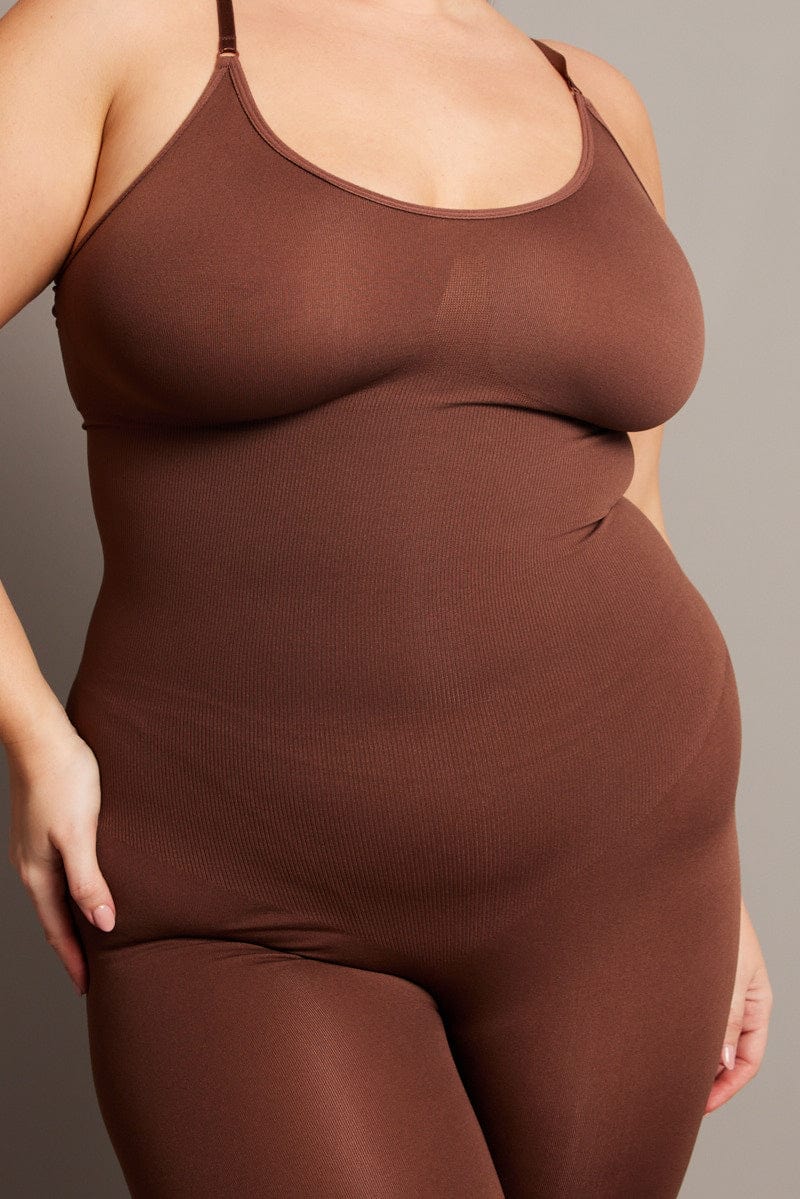 Brown Seamless Sculpting Bodysuit - Image 3