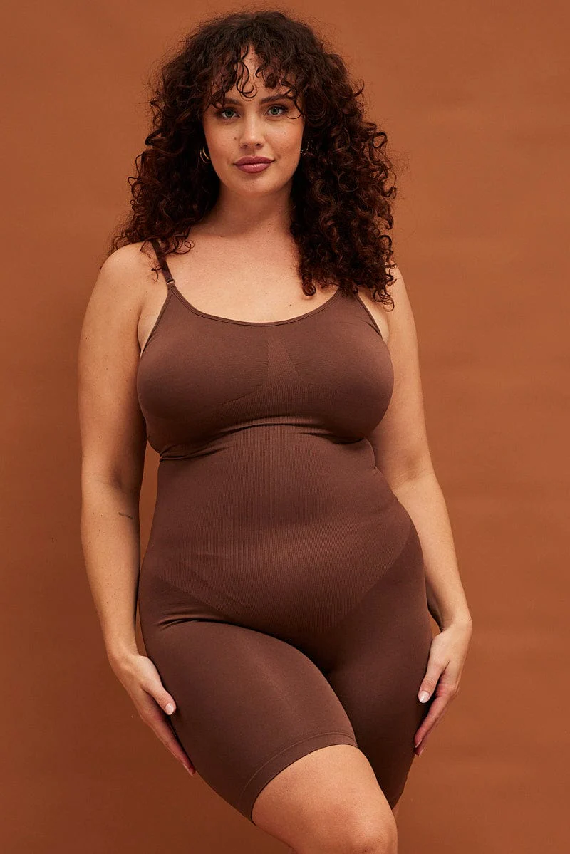 Brown Seamless Sculpting Bodysuit - Image 3