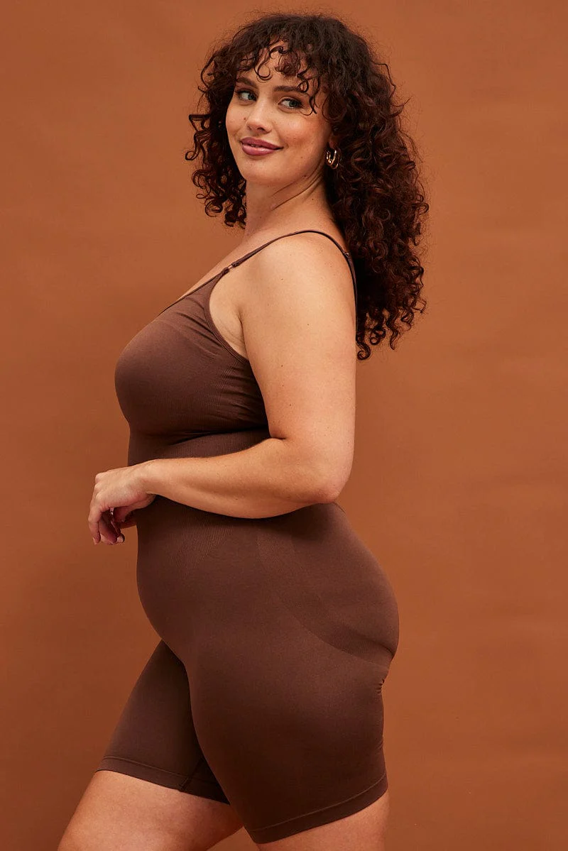 Brown Seamless Sculpting Bodysuit - Image 4
