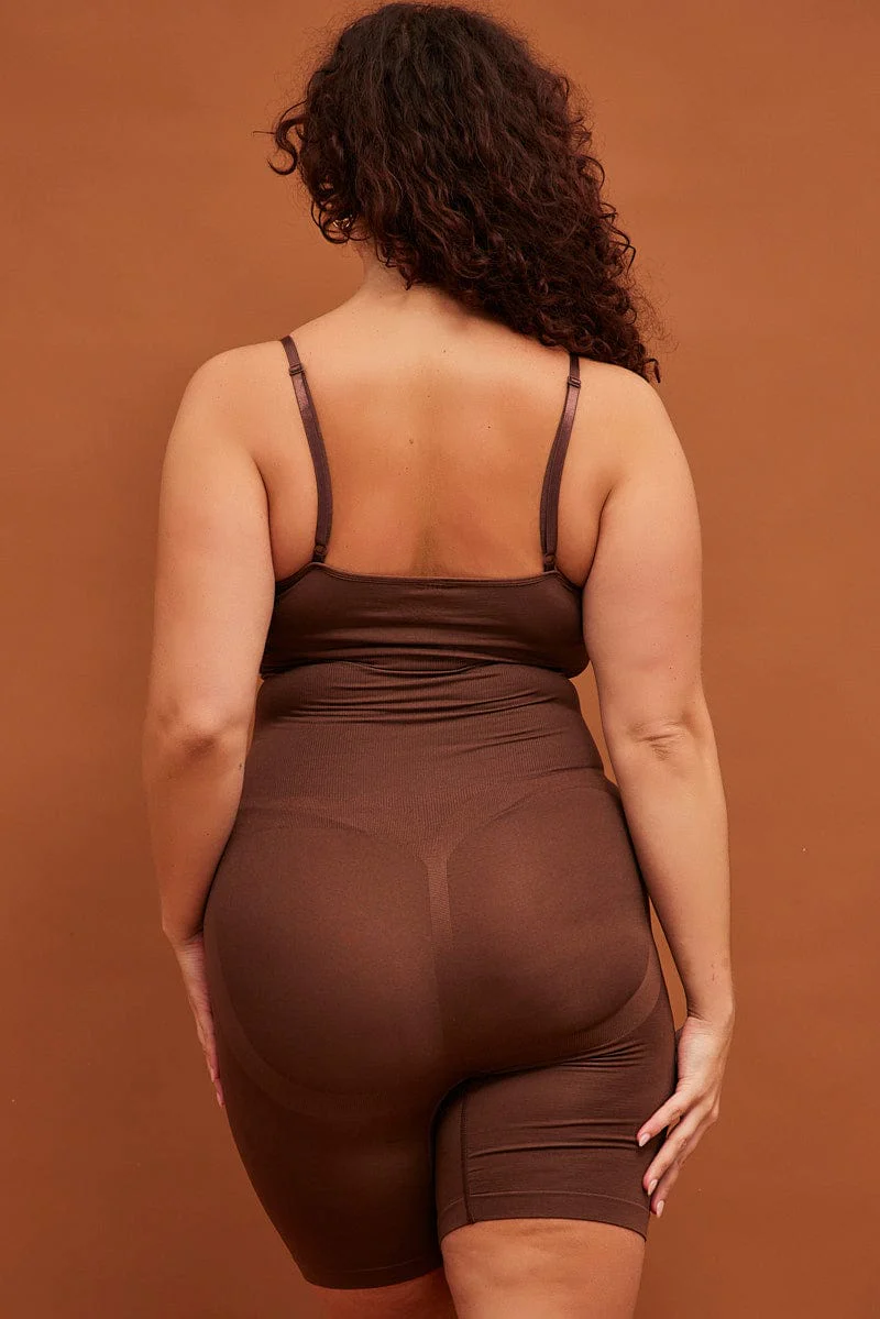 Brown Seamless Sculpting Bodysuit - Image 5