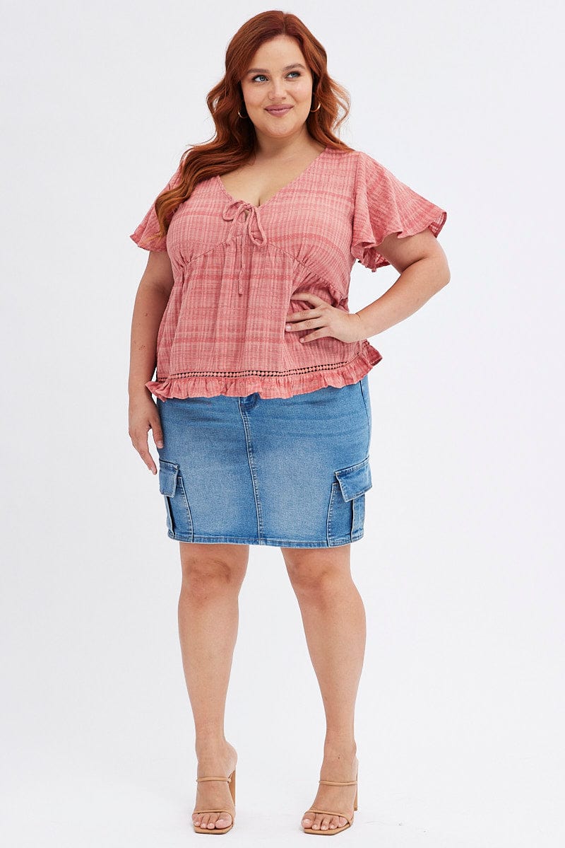 Brown Shell Top Short Sleeve Textured - Image 2