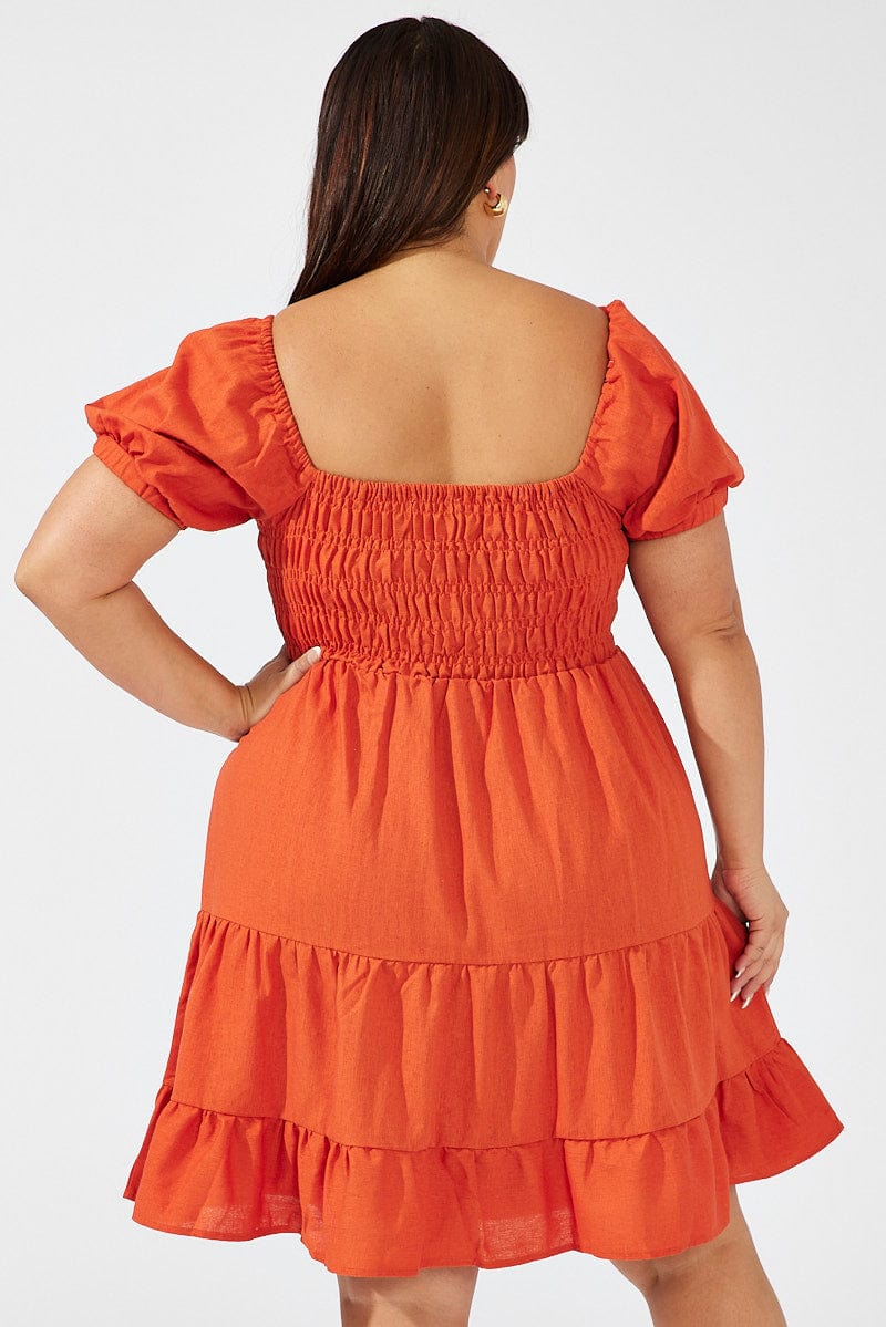 Brown Shirred Bodice Tiered Skater Dress - Image 5