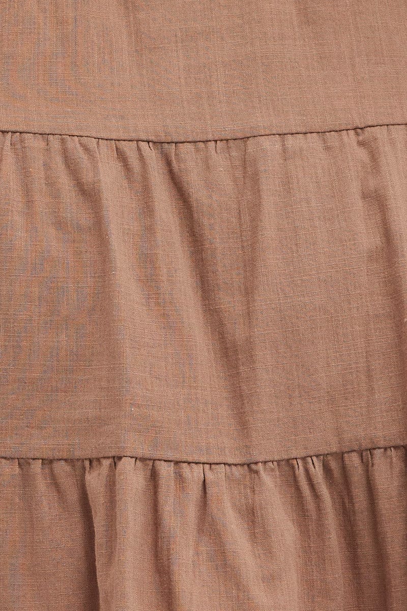 Brown Shirt Dress Long Sleeve V-neck Tiered - Image 6