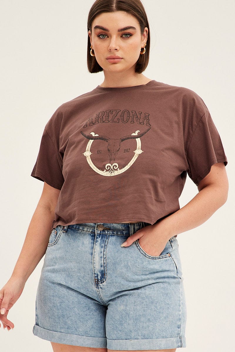 Brown Short Sleeve Arizona Cow Skull T-shirt - Image 3