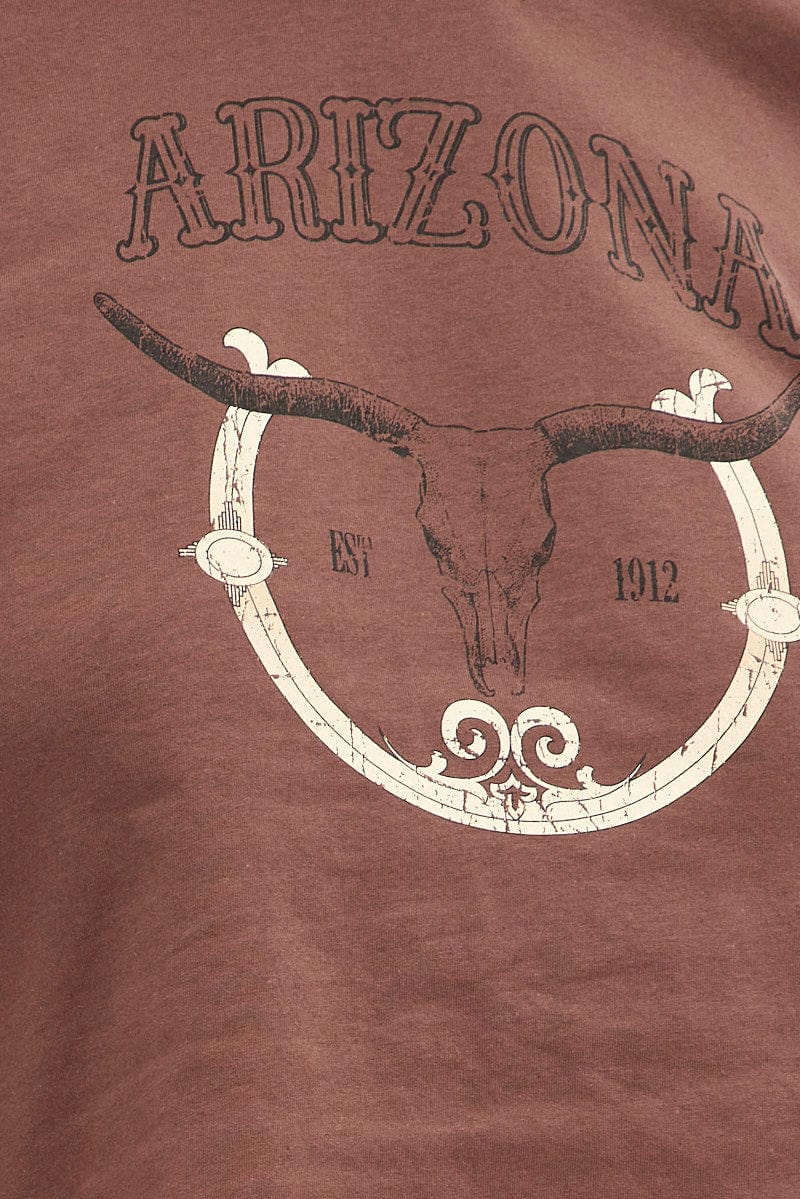 Brown Short Sleeve Arizona Cow Skull T-shirt - Image 6