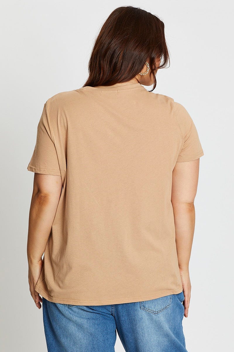 Brown Short Sleeve Graphic Print Sun T-shirt - Image 5