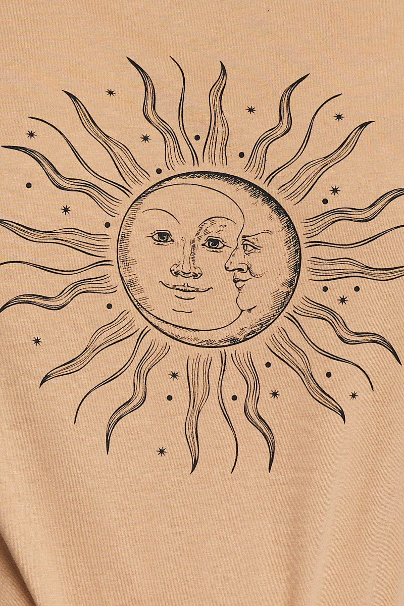 Brown Short Sleeve Graphic Print Sun T-shirt - Image 6