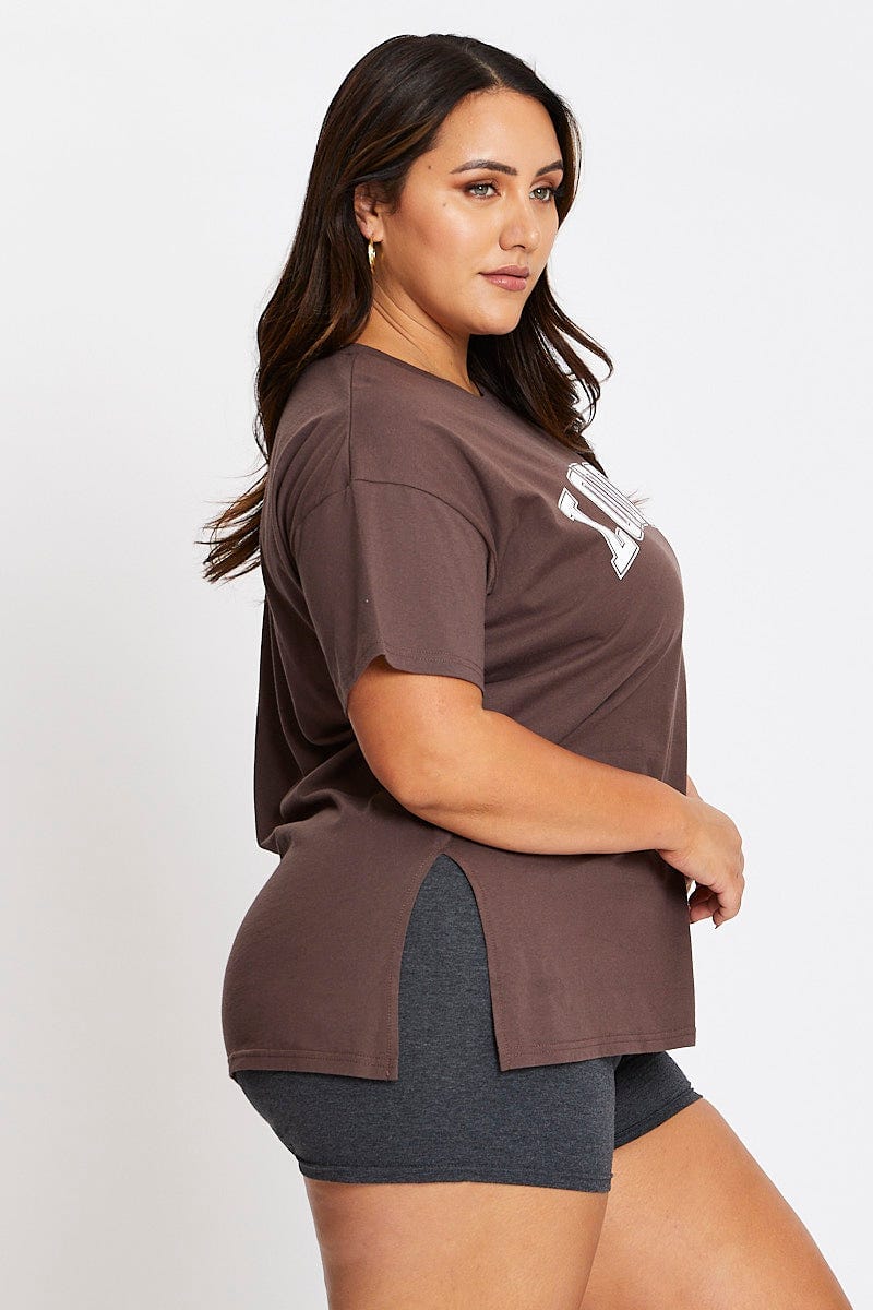 Brown Short Sleeve London Side Split T-shirt - Image 4