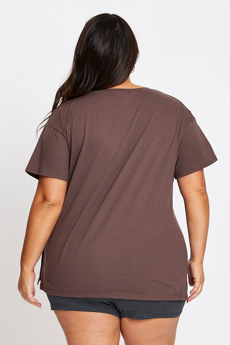Brown Short Sleeve London Side Split T-shirt - Image 5