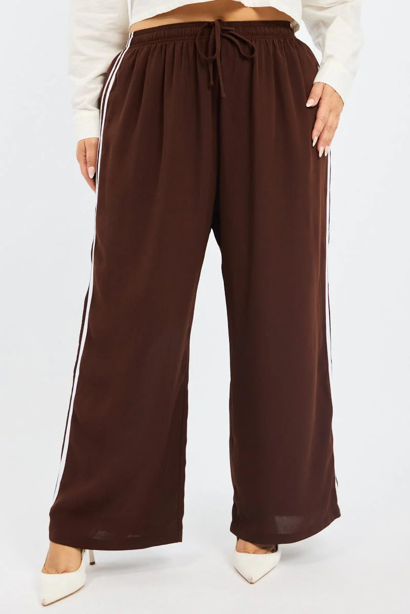 Brown Side Stripe Wide Leg Pants - Image 3