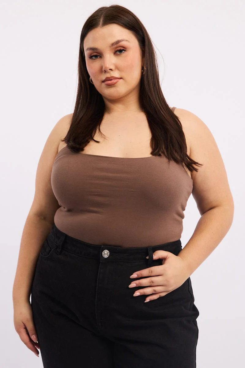Brown Singlet Top Scoop Neck