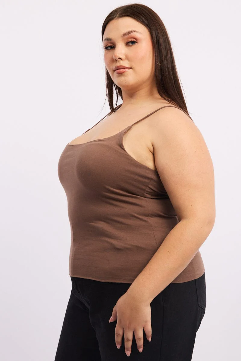 Brown Singlet Top Scoop Neck - Image 3