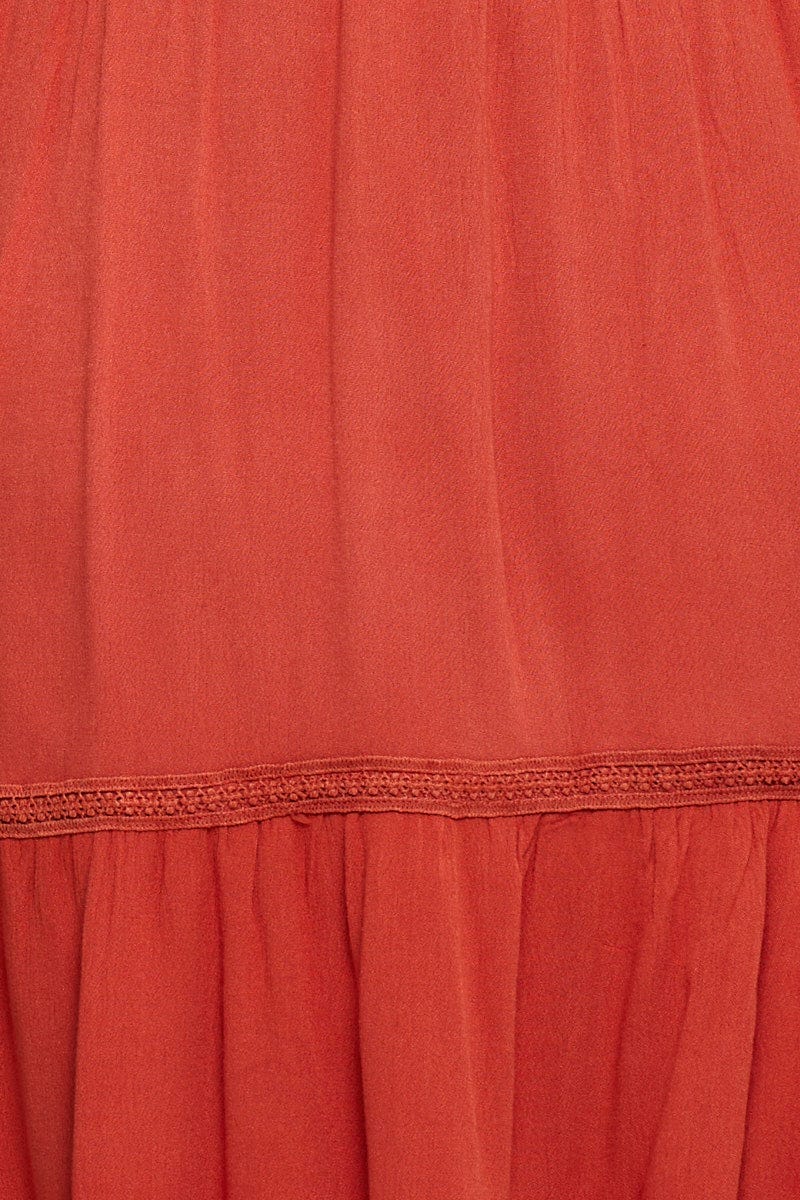 Brown Skater Dress V-neck Sleeveless Button - Image 6