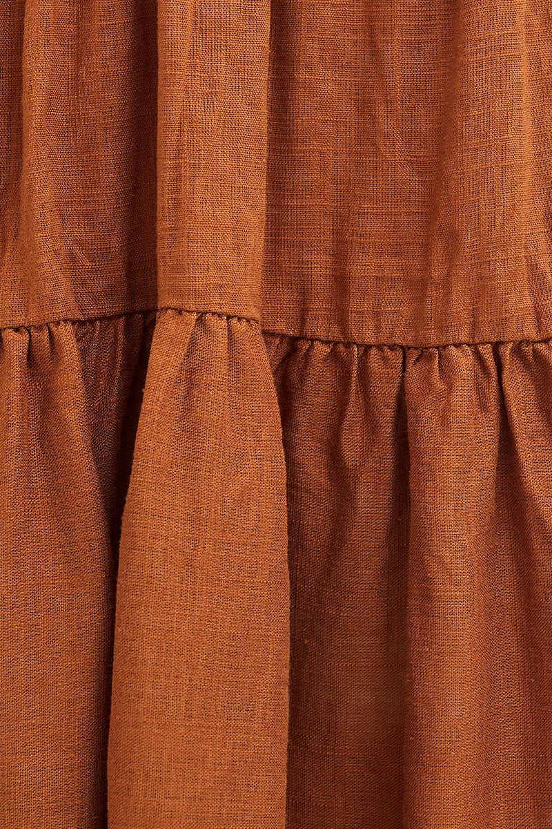 Brown Skater Dress V-neck Three-Quarter Sleeve Button - Image 6